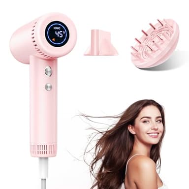 Asciugacapelli Ionico - 160.000 RPM Phon Capelli Professionale ad Alta Velocità con Diffusore, 500 Milioni di Ioni Negativi Anticrespo, 9 Regolazioni Temperatura, 365g Fono Leggero per Viaggio