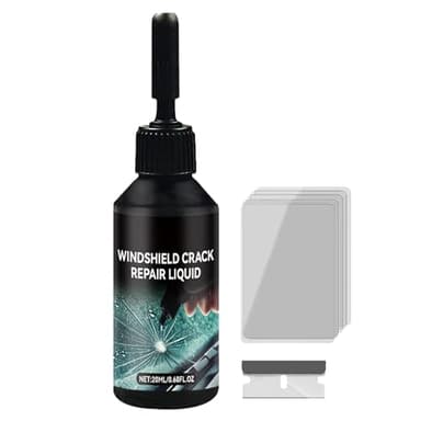 Liquido per Riparazione Vetri Auto,Colla per la Riparazione del Parabrezza Dell'auto,Colla per la Riparazione dei Vetri Dell'auto,Colla per Riparazione Parabrezza,20ML+Lama+Pellicola Polimerizzata*5