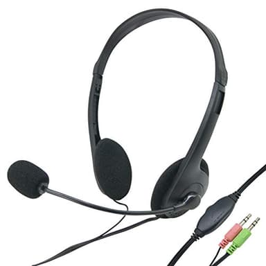 Waytex 69132 Cuffie Micro Wired Jack per Computer Collegamento Doppio Jack 3,5mm con Volume Regolabile sul Filo - Nero