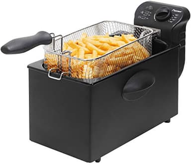 Bestron Friggitrice, friggitrice ad olio con tecnologia a zona fredda, 3,5 litri, con controllo della temperatura, lavabile in lavastoviglie, 2000 watt, colore: nero