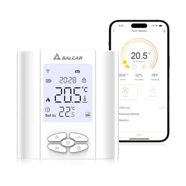 SALCAR Termostato intelligente per riscaldamento Wi-Fi, T5W, programmabile, termostato da parete WiFi con Umidità, compatibile con Alexa e Google