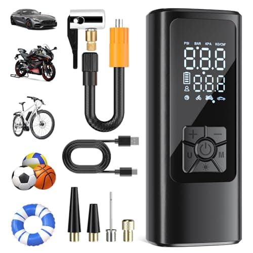 HOVVIDA Compressore ad Aria Portatile, Portable Electric Air Compressor 150 PSI (10,3 Bar) 5V, Inflazione Rapida, Spegnimento Automatico, 5200 mAh, LED, per Auto, Moto, Bicicletta, Palla