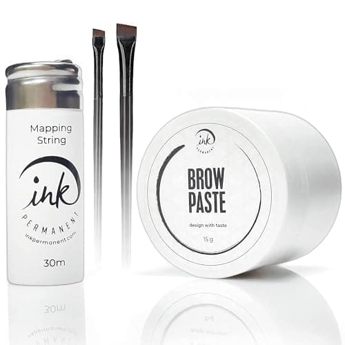 Kit di Pasta Bianca per Sopracciglia [15 g] con Filo Pre-Inchiostrato [100 m] e 2 Pennelli per Trucco Permanente e Microblading