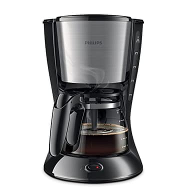 Philips Daily Collection Macchina per Caffè - 1000 W, Con Caraffa in Vetro, Spegnimento Automatico, Capacità di 1,2 Litri, Nero e Metallo (HD7462/20)