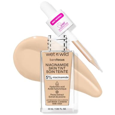 Wet n Wild Bare Focus Niacinamide Skin Tint, Fondotinta Leggero con Formula Modulabile, Arricchito con Acido Ialuronico e Vitamina E per un Look Radioso, Light Medium Sand