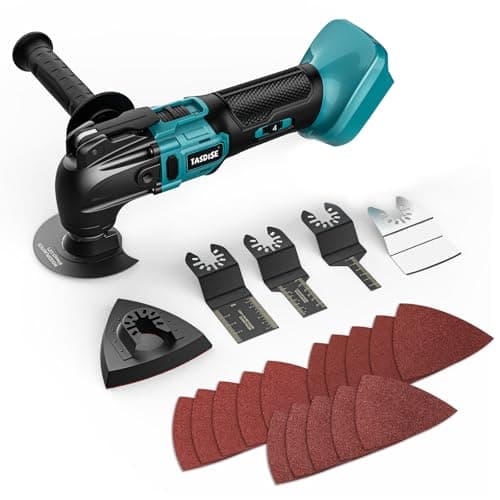 TASDISE Utensile Multifunzione Oscillante 350W, per Batteria Makita 18 V, 8500-21000RPM, 6 Velocità Regolabili, Strumento Multifunzione er Raschiatura, Taglio, Lucidatura, 21 Accessori, Senza Batteria
