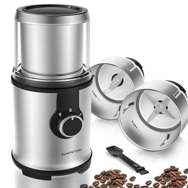 Macinacaffè Elettrico 350W Macina Spezie Yumystori con 2 Ciotole Rimovibili in Acciaio Inox, Capacità 110g a Secco e Umido Macinacaffè per Chicchi di Caffè Erbe Noci Pepe Cereali