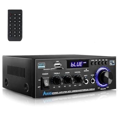 Romicta Amplificatore Audio, Amplificatore HiFi, Amplificatore stereo 600W Bluetooth 5.0, 12V 220V 2 canali, display LCD, Hi-Fi, radio FM portatile, Scheda SD Card/USB, per la casa o per l'auto
