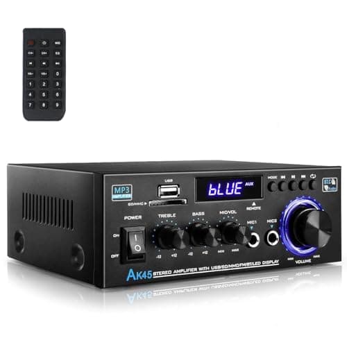 Romicta Amplificatore Audio AK45, Amplificatore HiFi, Amplificatore stereo 600W Bluetooth 5.0, 12V 220V 2 canali, display LCD, Hi-Fi, radio FM portatile, Scheda SD Card/USB, per la casa o per l'auto