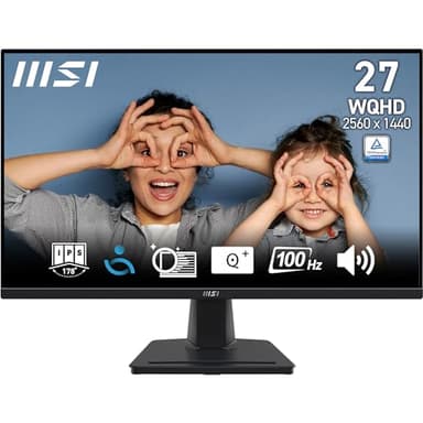 MSI PRO MP275Q Monitor 27" WQHD - 2560 x 1440, Pannello IPS, 100 Hz, Schermo Anti-affaticamento, Altoparlanti integrati, inclinazione Regolabile - HDMI 2.0b, DP 1.2a