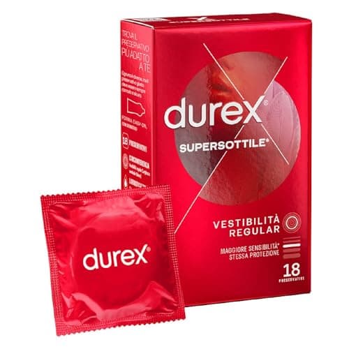 Durex SuperSottile, Preservativi Ultra Sottili Vestibilità Regular, 18 Profilattici