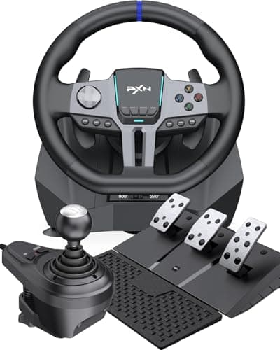 PXN V9 Gen2 Volante da Gioco - 270° & 900°, Cambio a H, Pedali con Effetto Hall, Palette del Cambio, App Strumenti, Feedback a Vibrazione – Volante per PC, Xbox e PS4