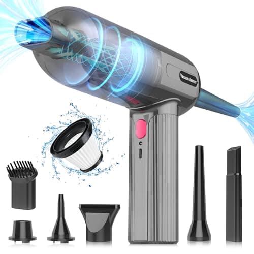 Dealswin 4 in 1 Mini Aspirapolvere per Computer 9 KPA Aspirabriciole Auto Senza Fili, 80000 Giri/Min 3-Gear Soffiatore Portatile Elettrico Rimuovi Polvere Aria Compressa per PC, Divano, Casa, Ufficio