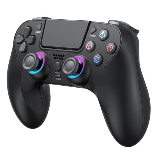 Controller Wireless per PS4, Controller di Gioco Compatibile con PS4/Slim/Pro/PC, Joystick Gamepad con LED RGB/Doppia Vibrazione/Sensore Giroscopico a 6 assi/950 mAH Batteria/Pannello Touch/Jack Audio