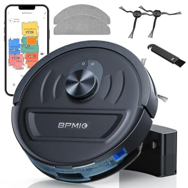 BPMIO Robot Aspirapolvere e Lavapavimenti con 5500Pa di Aspirazione, Navigazione LiDAR, 120 Minuti di Autonomia, Compatibile con Alexa/WiFi/App, Ottimo per Pelo di Animali e Pavimenti Duri