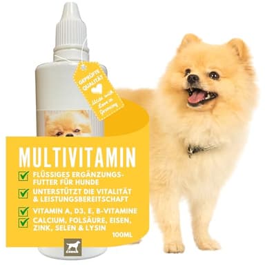 Multi Vitamin B Complex Dog I Vitamine per cani 100ml I Vitamina B altamente dosata per cani con vitamine del gruppo B, vitamina A, B12, C, E I Vitalità per anziani, cuccioli, vitamina Booster