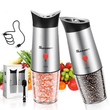 Sjpzwcrl Macina Pepe e Sale Elettrico: - Macinapepe Macinino Pepe Nero in Grani Spezie Macinato Sale e Pepe Set Grosso Peperoncino Ricaricabile Rugosità Regolabile Senza Fili con Luce LED, 2 Pezzi