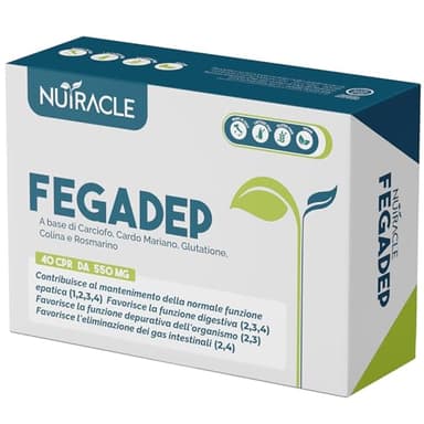 Nutracle, FegaDep Integratore Fegato Detox con Cardo Mariano, Carciofo, Colina e Rosmarino - Drenante Depurativo per favorire Digestione 40 Unità (Confezione da 1)