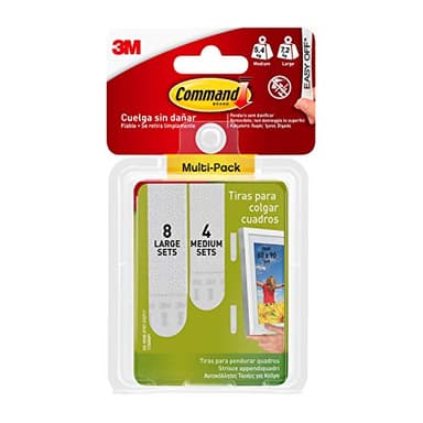 Command Strisce Appendi Quadri Adesive, Bianche - 4 Coppie di Strisce Medie (M), 8 Grandi (L) - ottimale per Appendere Quadri, Cornici e Specchi al Muro senza Chiodi, Tenuta: 7,2 kg