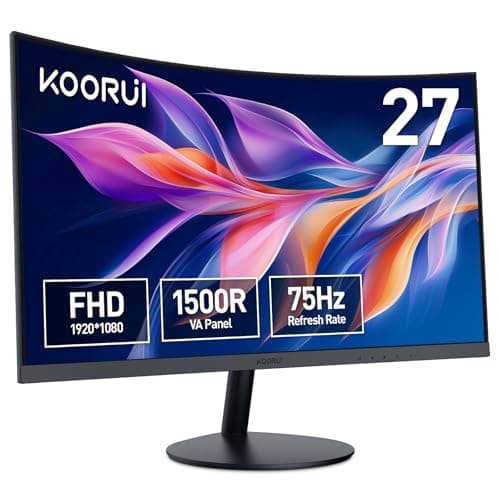 KOORUI Monitor 27 Pollici Curvo (1800R), Full HD (1920x1080), VA, 75 Hz, 5 ms, HDMI, VGA, Gaming Monitor, Eye Saver Mode, Flicker Safe, Nero, 27N5C