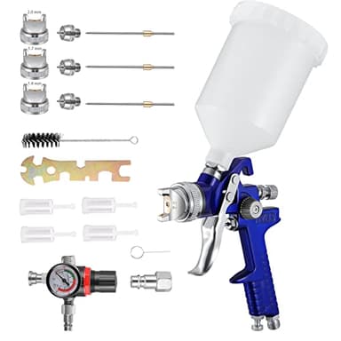 KKTECT HVLP Pistola a spruzzo ad alta atomizzazione Pistola a spruzzo per riparazioni di piccoli mobili per auto con regolatore di pressione dell'aria Serbatoio vernice da 600cc 1.4/1.7/2.0mm ugello
