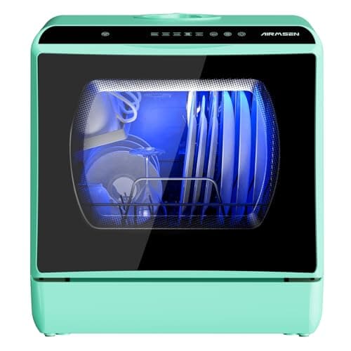 AIRMSEN Mini Lavastoviglie da Tavolo 5+1 Programmi, Serbatoio 5L, 2 Modi di Approvvigionamento Idrico, Touch Control e Display LED, Ideale per Cucine, Appartamenti e Dormitori, Verde