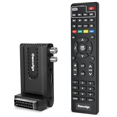 Decoder Digitale Terrestre 2025, OWERSLYN Decoder DVB-T2 HD 1080P H265 HEVC Main 10 Bit, HDMI CEC TV Stick Supporto Uscita HDMI/Scart e USB Multimediale/PVR Recorder/Telecomando 2in 1