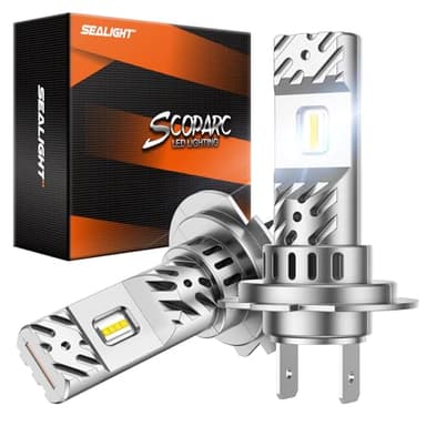 SEALIGHT H7 LED Lampadine aggiornate, design mini 1:1 6500K luce bianca fredda, 22000LM 500% ultra luminoso, 60000+ ore di vita, nessun adattatore richiesto, confezione da 2, no ventilatore