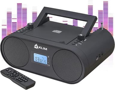 KLIM Lettore CD Stereo Boombox B4 + AM/FM Radio con Lettore CD e USB, Bluetooth, AUX + Stereo casa + Filo o Wireless + Batteria ricaricabile, Telecomando, Standby automatico, EQ Digitale + NUOVO