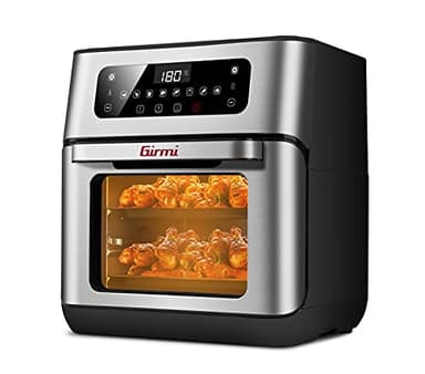 Girmi FG96 Forno Air Fryer "Genio", 1500W, 11 Litri, 9 Programmi, Girarrosto, Cestello per Patatine, Spiedini, Ricettario, Acciaio INOX