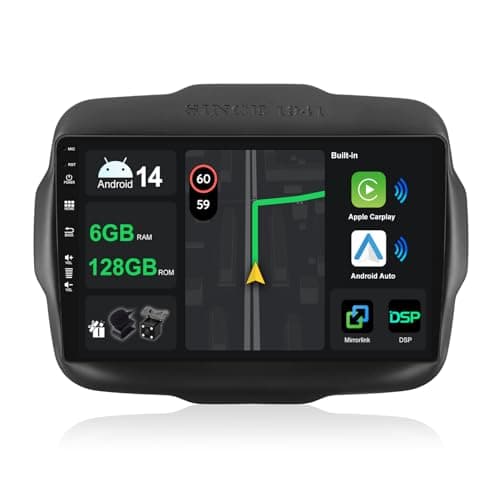 [6G+128G] Android 14 Autoradio 9 pollici per Jeep Renegade 2015-2018 Integrato Wireless CarPlay Android Auto DSP Supporto GPS Sat Nav Bluetooth 5.0 Wifi 4G DAB+ Mirror Link 360° Panoramica