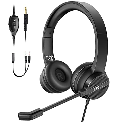 EKSA H12 - Cuffie con microfono per PC, con pulsante di muto, controllo del volume, ideale per riunioni, videoconferenze, telelavoro, ufficio, call center, Skype, Zoom