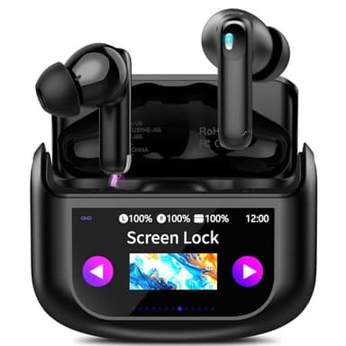 Cuffie Bluetooth, Auricolari Bluetooth 5.4 Stereo HiFi, ANC/ENC Cancellazione Rumore Cuffie Wireless, 48 Ore Cuffiette Touch Screen con Equalizzatore, In Ear Cuffie Senza Fili IP7 Impermeabile, nera