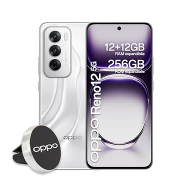 OPPO Reno12 5G AI Smartphone, Tripla fotocamera 50+8+2MP, Selfie 32MP, Display 6.7” 120HZ AMOLED FHD+, 5000mAh, RAM 24GB (12+12) +ROM 256GB, Supporto Auto [Versione Italia], Astro Silver