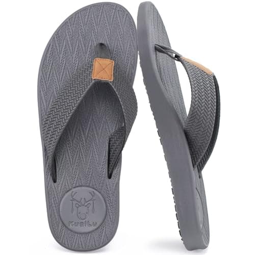 KuaiLu Infradito Uomo Estive Morbide Pelle Ciabatte Comode Supporto Arco Plantare Sandali Infradito Spiaggia Piscina Flip Flop Cuoio Mare Leggere Antiscivolo Gomma Suole Grigio 44