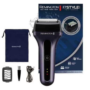 Remington Rasoio Elettrico uomo, a Lamina, Senza Fili, Wet & Dry, 100% Impermeabile, Trimmer Dettagli Pop-up, Lame Foil Tri-Flex, Ricarica USB-C, 80 min di Utilizzo, 120 min Ricarica, Serie StyleF7000