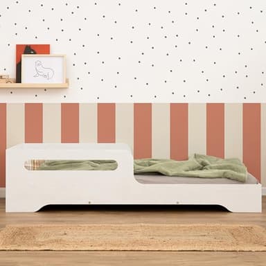 smartwood TILA 3 Lettino Montessori 80x190 cm | Letto per Bambini a Pavimento con Spondina Anticaduta - Legno Certificato | Bianco | dai 3 Anni in su