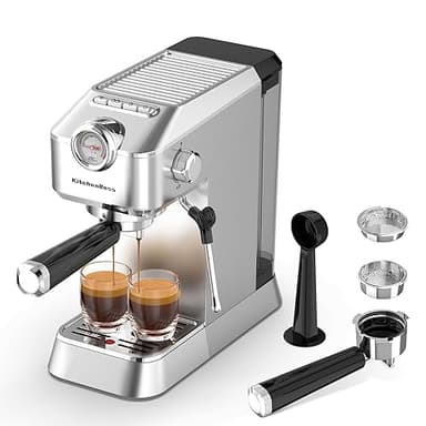 KitchenBoss Macchina Caffè Espresso Professionali : 15 Bar Macchina da Caffè per la Casa, Macchina Caffè Cappuccino con Lancia Vapore Montalatte, Macchina Caffè per Latte, Serbatoio Estraibile 1,2 L