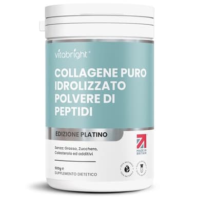 Collagene Integratore Polvere 500g/50 Dosi, Peptidi di Collagene Idrolizzato Grass Fed, Collagene da Bere Per La Pelle/Capelli/Ossa/Articolazioni (Colageno Donna) Collagen VitaBright/Collagene Polvere