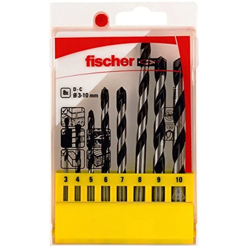 Fischer Set 8 Punte Trapano SDX due Taglienti, Punte al Carburo di Tungsteno in Acciaio per Cemento, Diametro 3-4-5-6-7-8-9-10 mm, Attacco Cilindrico, per Muro, Muratura, Pietra Naturale, 536607