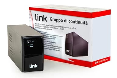 LINK LKUPS650 gruppo di continuità UPS 650VA/390Watt con custodia in metallo e protezione dati per PC e dispositivi elettronici, ricarica automatica offline, dimensioni compatte 34x14x22 cm