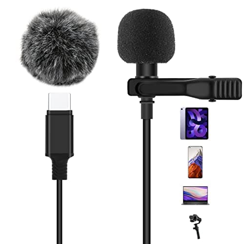 AGPTEK Lavaier Microfono per PC Smartphone con Clip e Un Parabrezza Incluso Adattatore Tipo-c Microfono Esterno Trust Ideale per Youtuber Intervista Conferenza Video Camera Podcast (Mic Type-c)