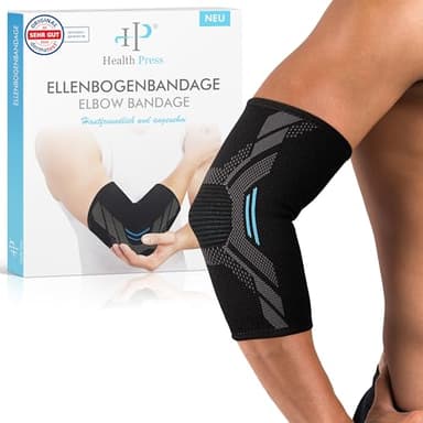 Health Press® Tutore per gomito – 1 fascia per gomito taglia S – supporto per gomito – sollievo e stabilizzazione dell'articolazione del gomito – fascia di compressione professionale – fascia di