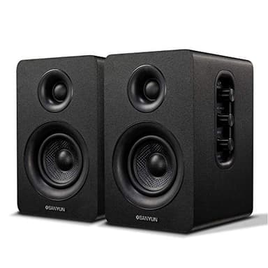 Sanyun SW208 Altoparlanti da scaffale Bluetooth 5.0 attivi da 3" - Unità altoparlanti in fibra di carbonio da 60 W - DAC integrato a 24 bit - Altoparlanti da gioco per computer PC 2.0 (coppia, Nero)