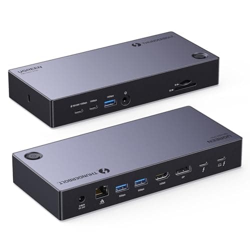 UGREEN Revodok Max 313 Docking Station Thunderbolt 4 40Gbps 13 In 1 Triplo Schermo 4K60Hz 8K30Hz HDMI DisplayPort, Lettore Schede SD TF 4.0, Gigabit Ethernet, Jack 3.5 mm, Alimentazione DC 140W