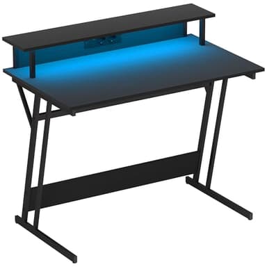 HOMCOM Scrivania Gaming con Luci LED e Supporto per Monitor, 100x60 cm Tavolo Gaming per Computer da 32 Pollici, Scrivania PC con USB, TYPE C e Telecomando per Ufficio, Studio e Casa, Nero
