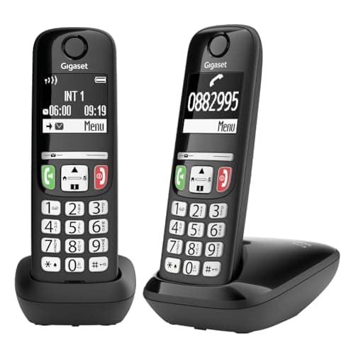 Gigaset E275 Duo - Due telefoni portatili DECT - Cordless - Tasti e Numeri Grandi - Compatibile con Apparecchi Acustici, Nero [Versione Italiana]