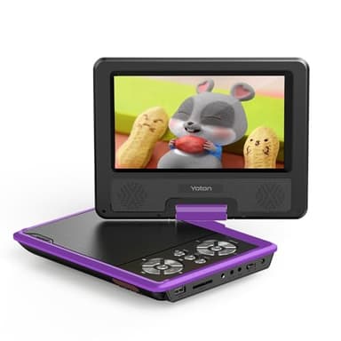 YOTON Lettore DVD portatile da 9,5 pollici per bambini e auto, schermo HD girevole da 7,5 pollici con 4-6 ore di batteria integrata, supporto schermo di sincronizzazione alla TV, supporto scheda