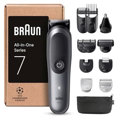 Braun Rifinitore All-In-One Series 7 AIO7545, Rasoio Elettrico Barba 12In1 Con Lama ProBlade E Tecnologia AutoSense, 120 Min. Di Autonomia, Pettini Aree Sensibili E Sfumatura, Wet&Dry, Grigio