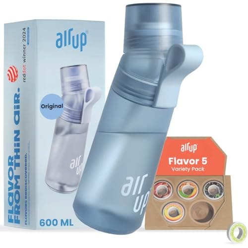 AIR UP® Borraccia Twist Pro originale starter set con cialde 5 gusti I Borraccia da 600ml con aromi senza zucchero | Lavabile in lavastoviglie, senza BPA I Colore blu